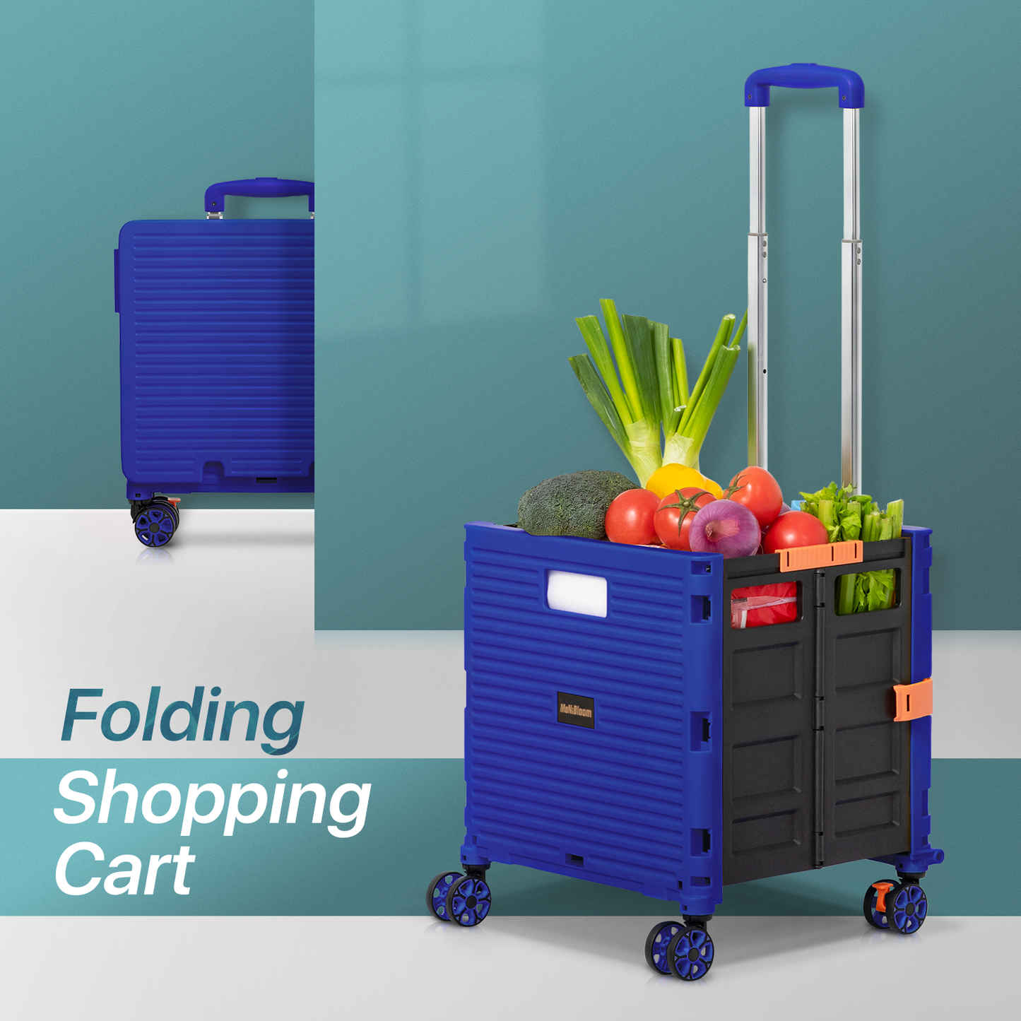4-Wheeled Folding Shopping Cart w/Swivel Caster - 55 Litre