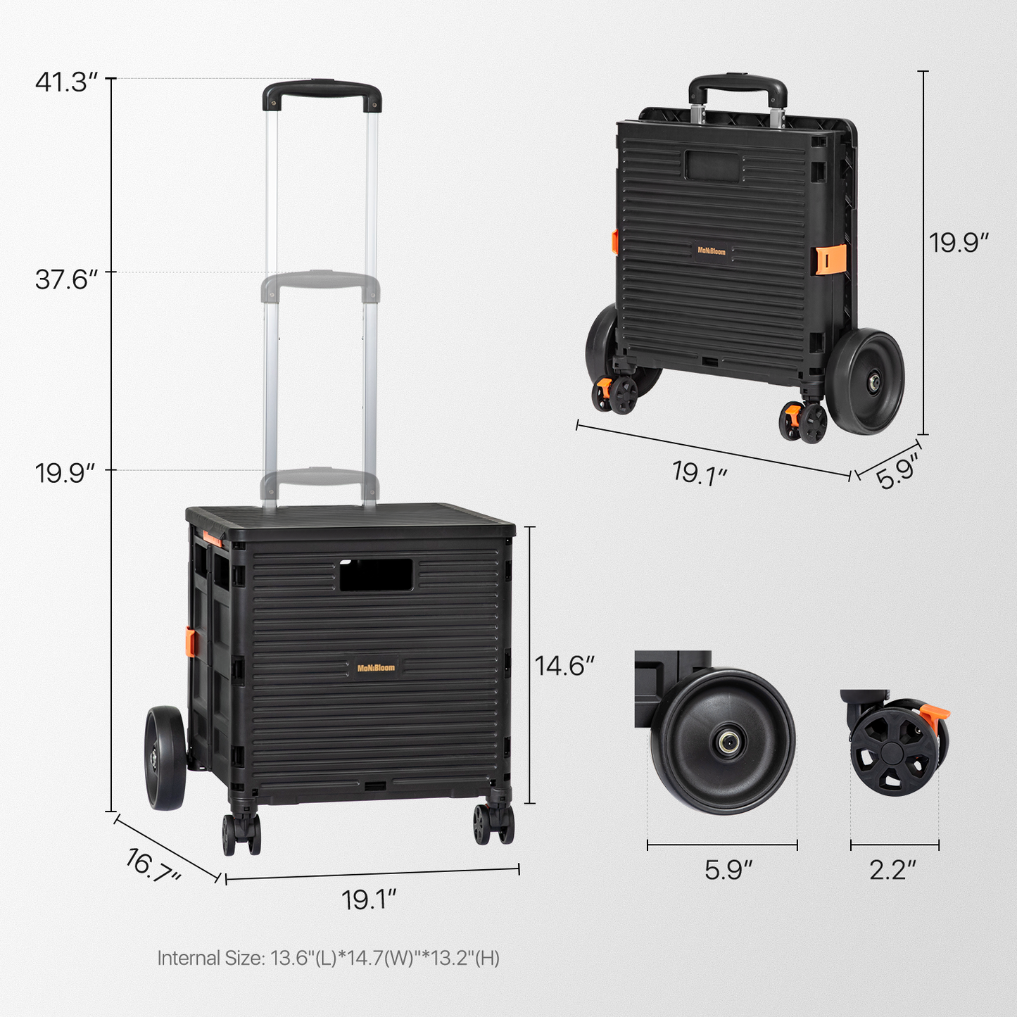 4-Wheeled Folding Shopping Cart w/Oversized Rear Caster - 55 Litre