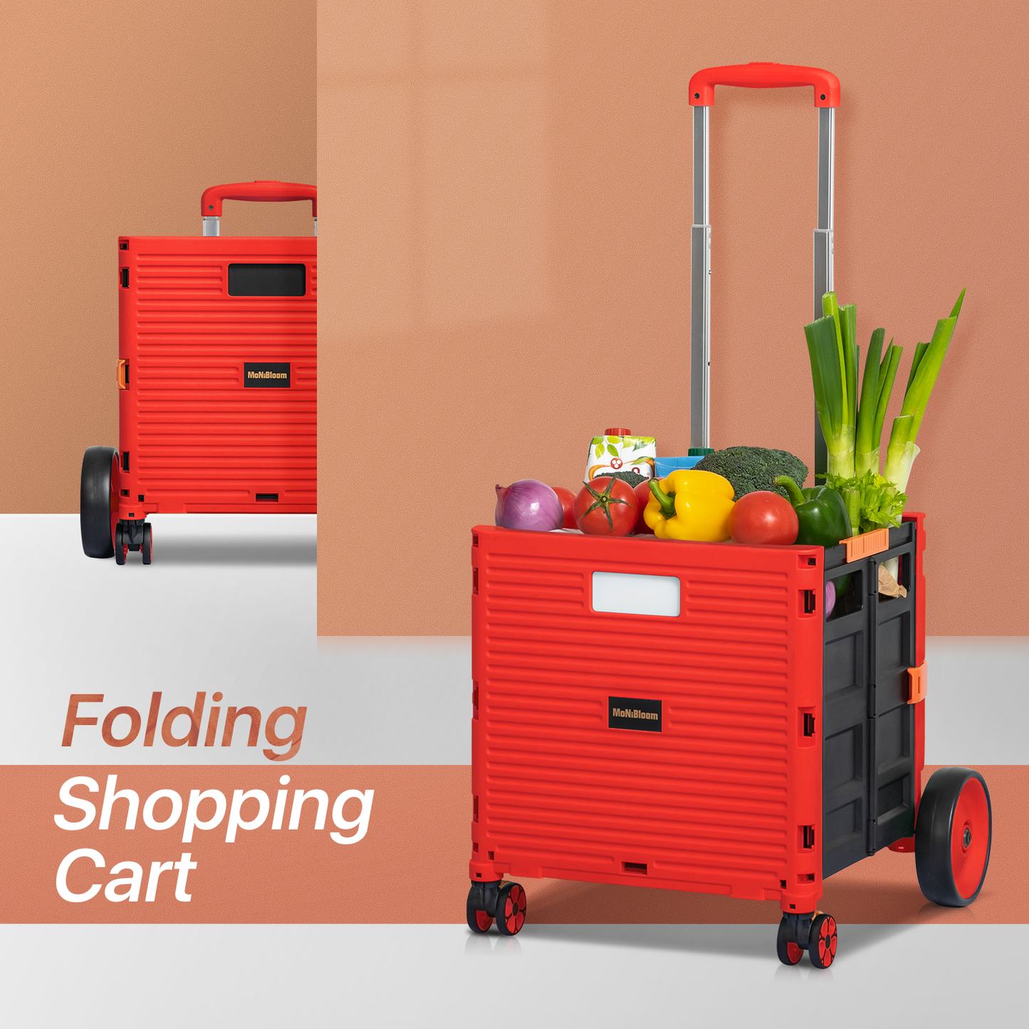 4-Wheeled Folding Shopping Cart w/Oversized Rear Caster - 55 Litre