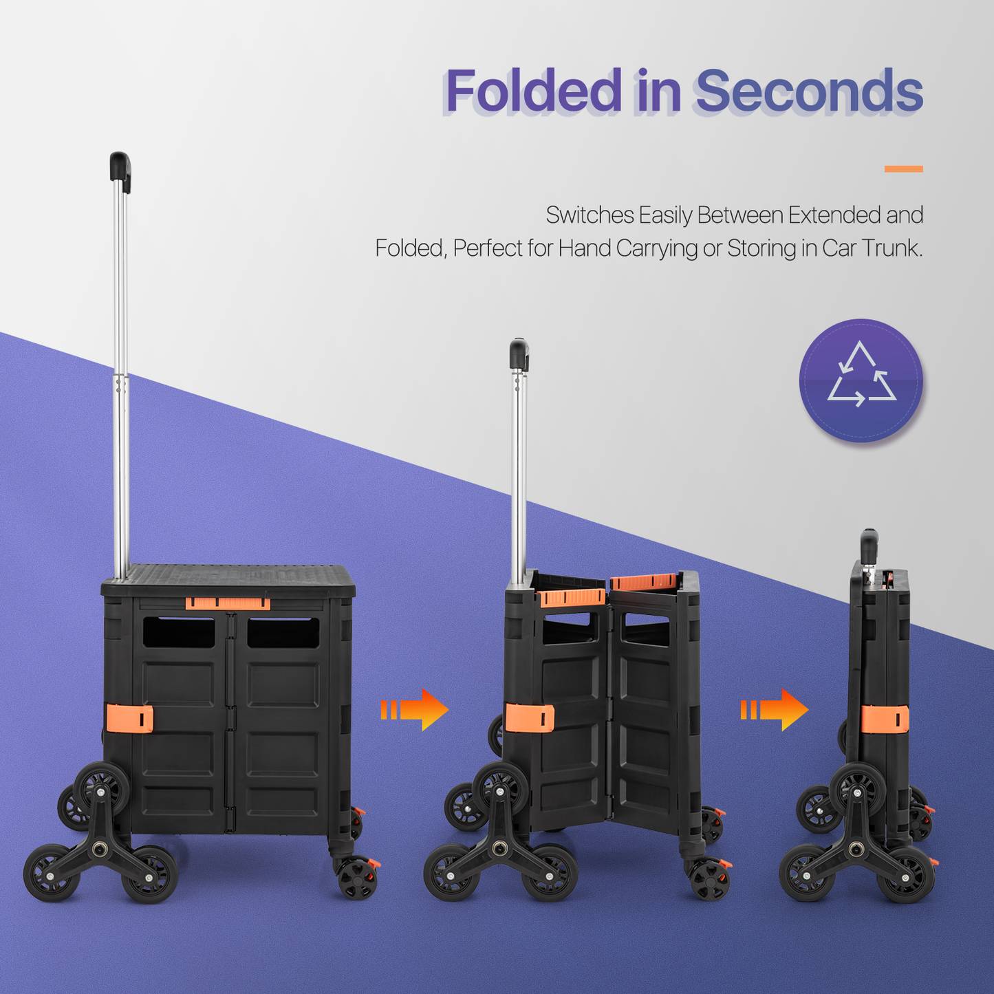 8-Wheeled Folding Shopping Cart w/Stair Climber - 55 Litre