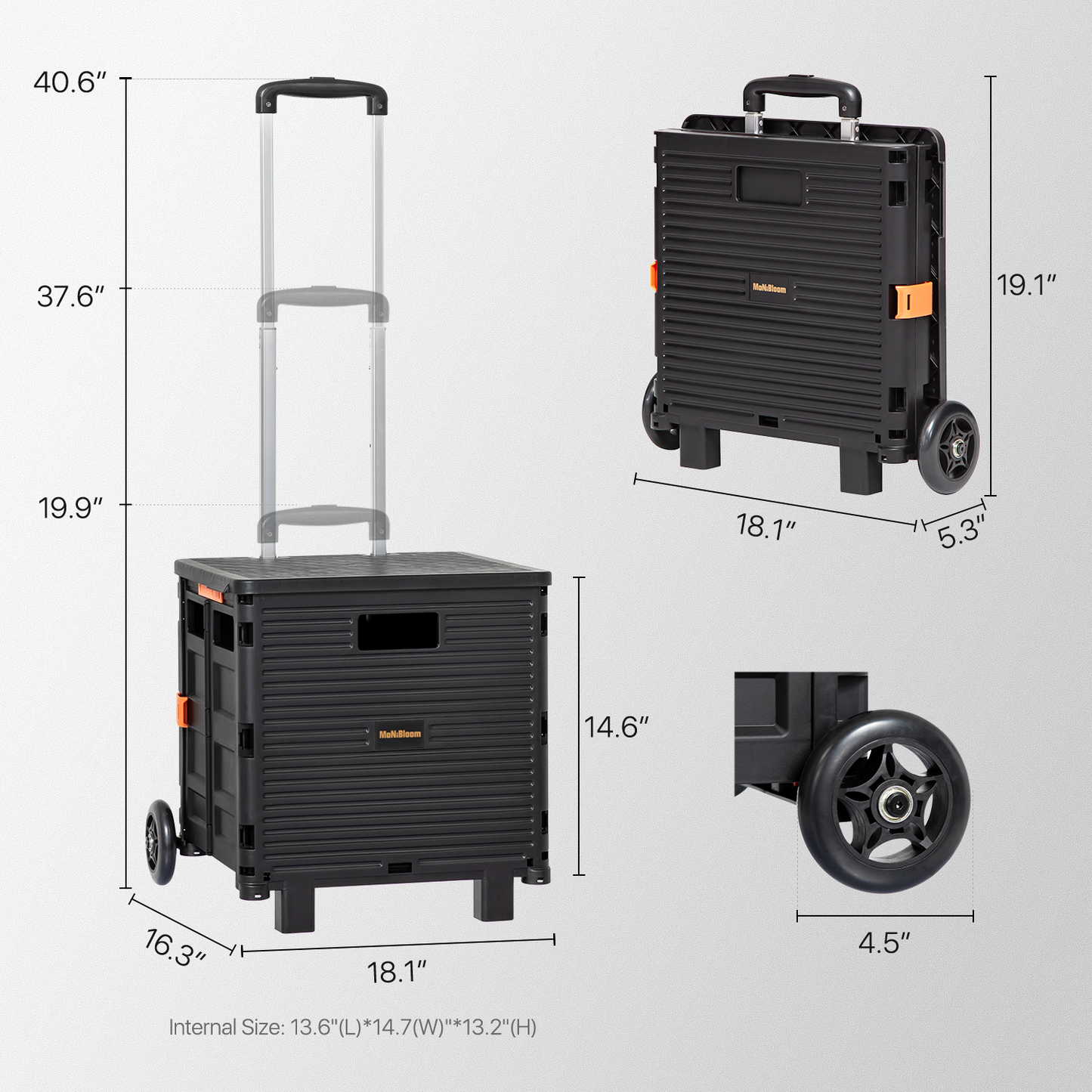 2-Wheeled Folding Shopping Cart w/Rubber Rear Caster - 55 Litre