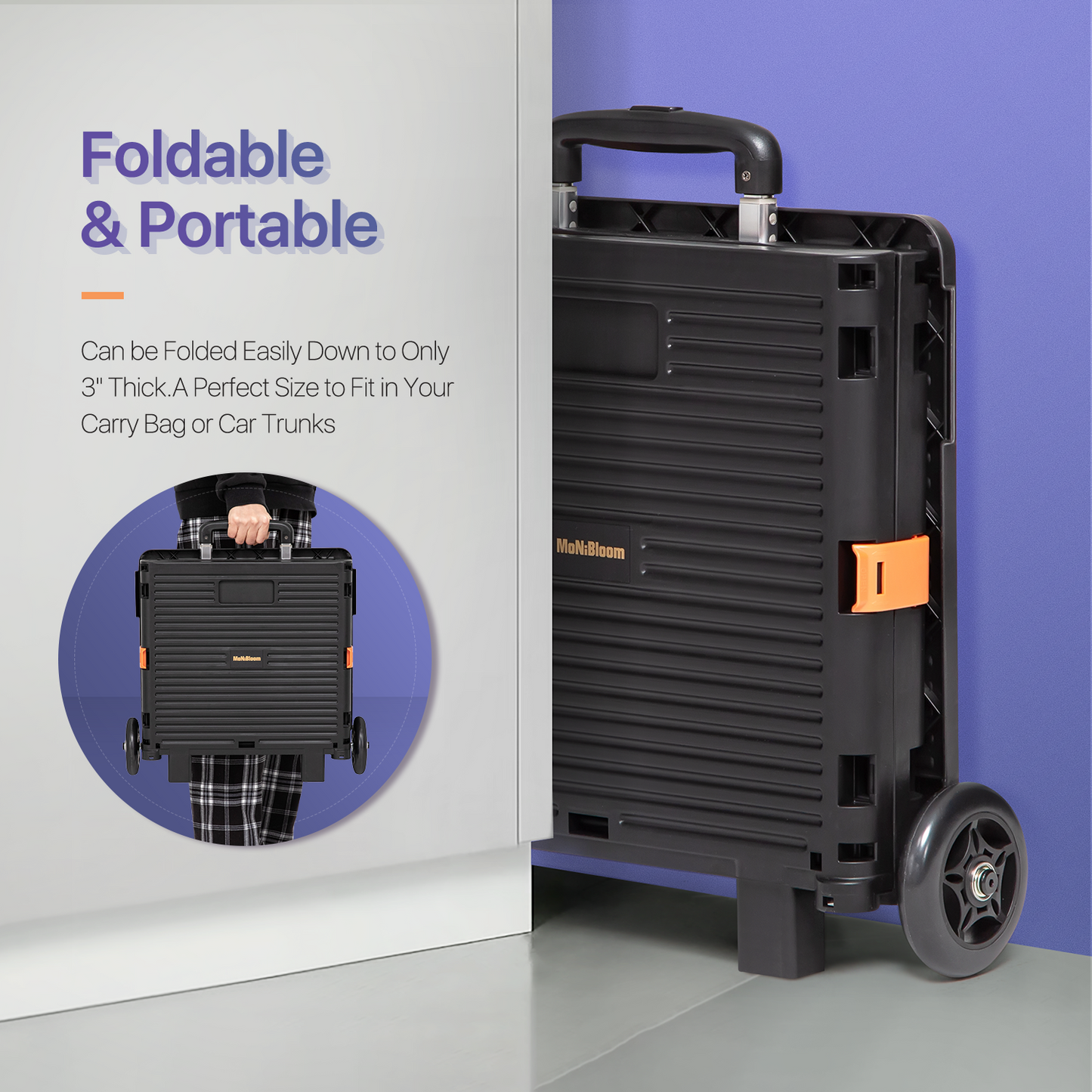 2-Wheeled Folding Shopping Cart w/Rubber Rear Caster - 55 Litre