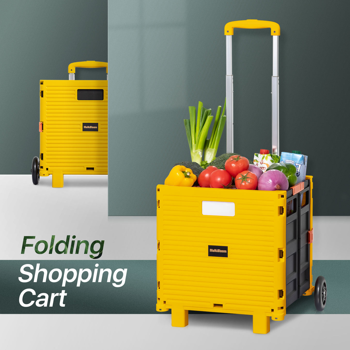 2-Wheeled Folding Shopping Cart w/Rubber Rear Caster - 55 Litre