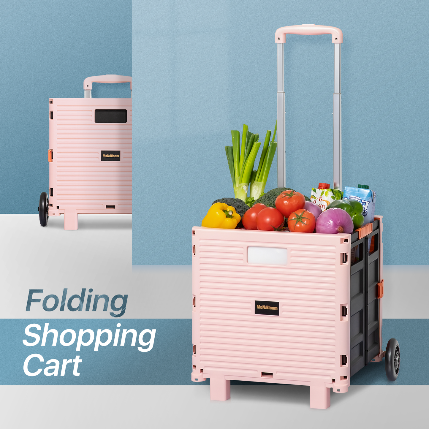 2-Wheeled Folding Shopping Cart w/Rubber Rear Caster - 55 Litre