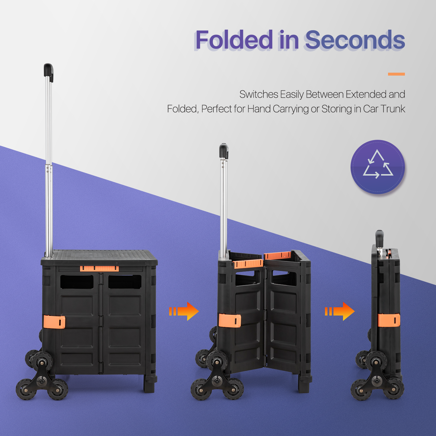 2-Wheeled Folding Shopping Cart w/Stair Climber - 55 Litre