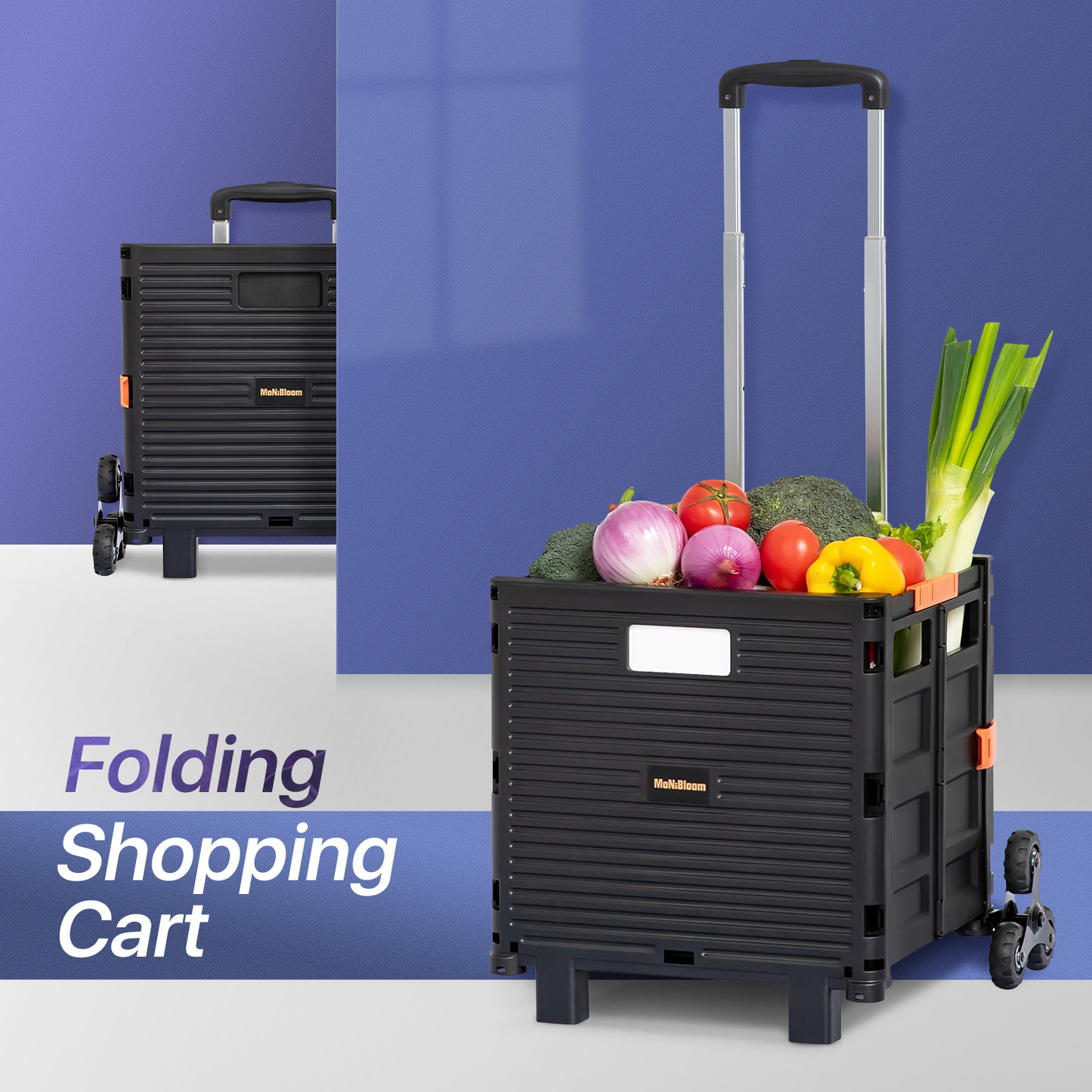 2-Wheeled Folding Shopping Cart w/Stair Climber - 55 Litre