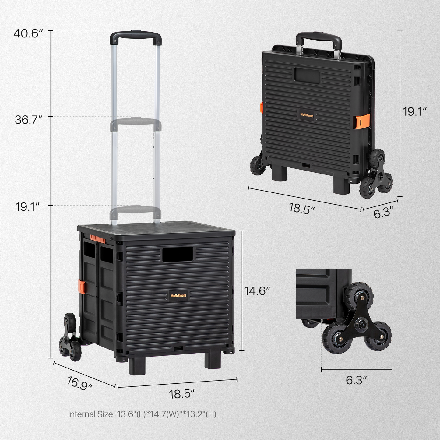 2-Wheeled Folding Shopping Cart w/Stair Climber - 55 Litre