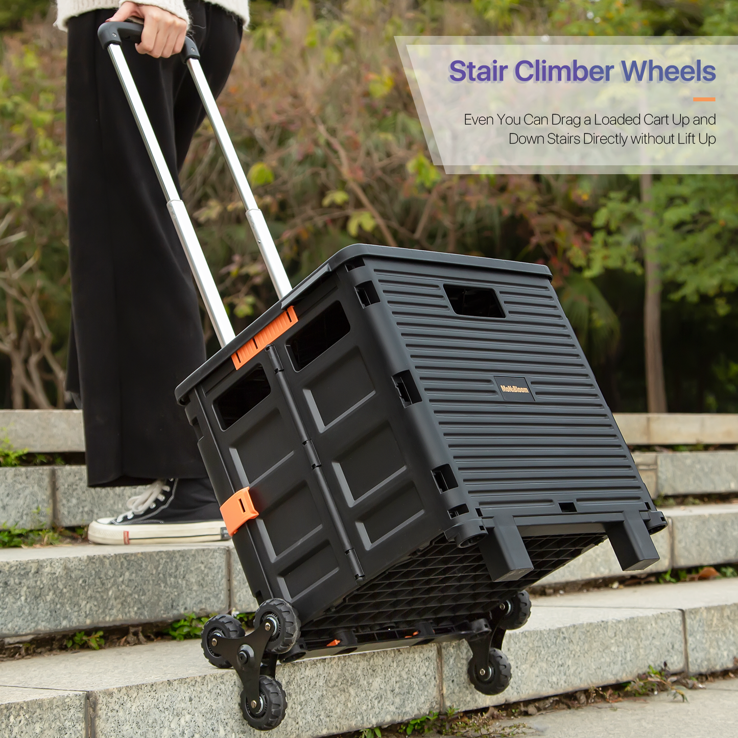 2-Wheeled Folding Shopping Cart w/Stair Climber - 55 Litre