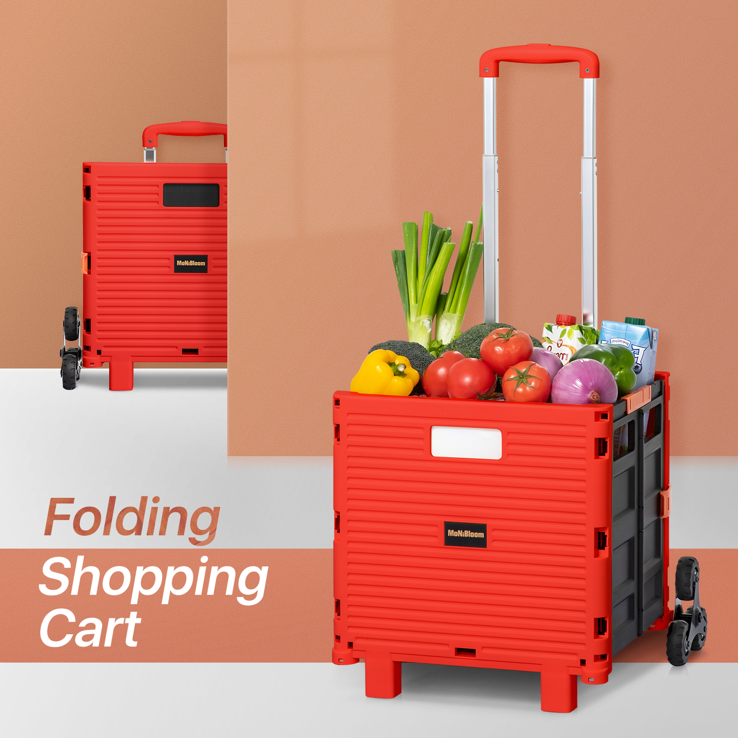 2-Wheeled Folding Shopping Cart w/Stair Climber - 55 Litre