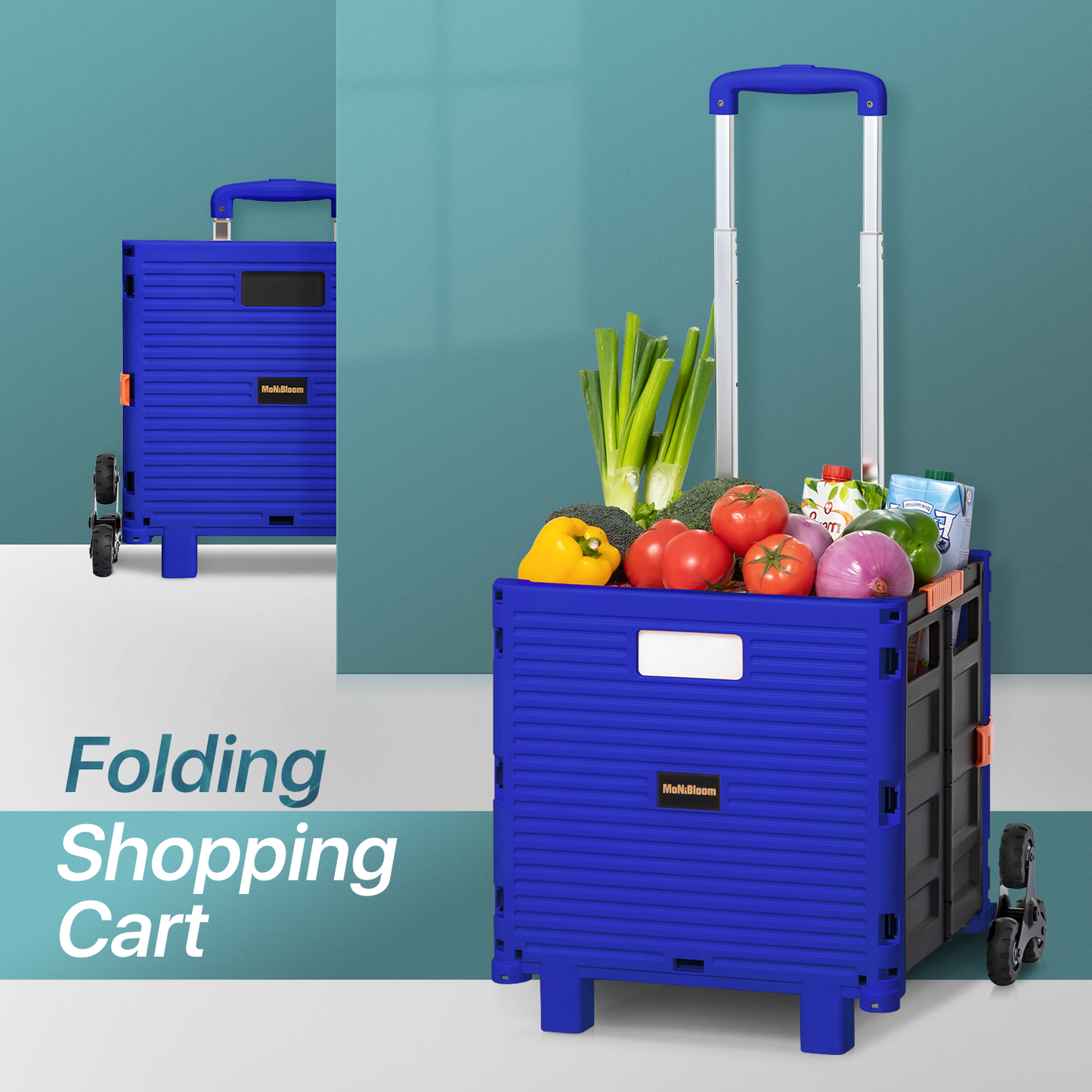 2-Wheeled Folding Shopping Cart w/Stair Climber - 55 Litre