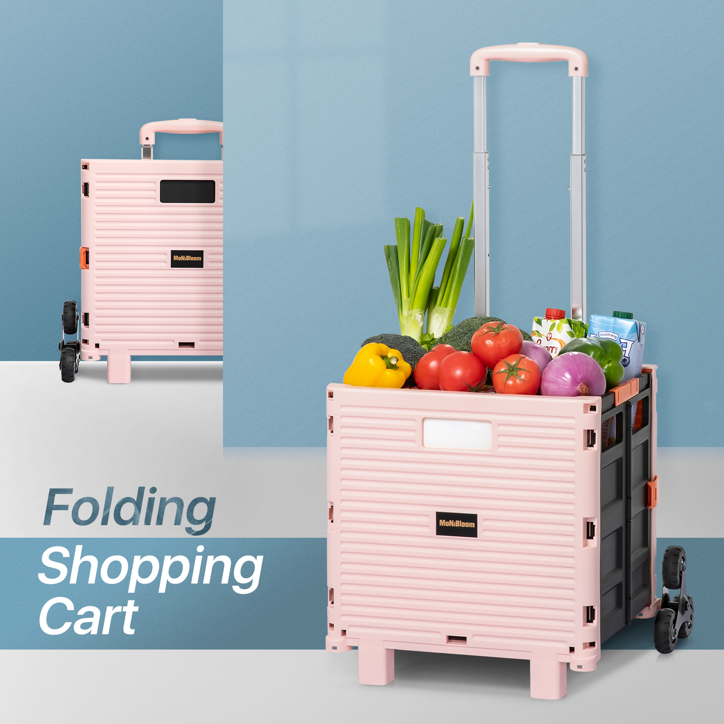 2-Wheeled Folding Shopping Cart w/Stair Climber - 55 Litre