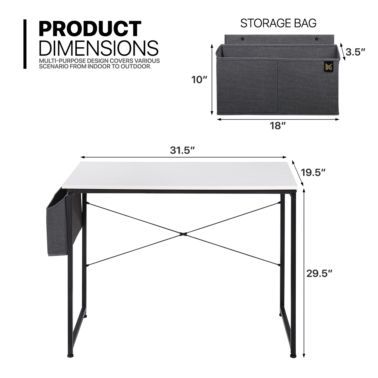 White Willow Wood Computer Desk (Various sizes) - with Storage Bag