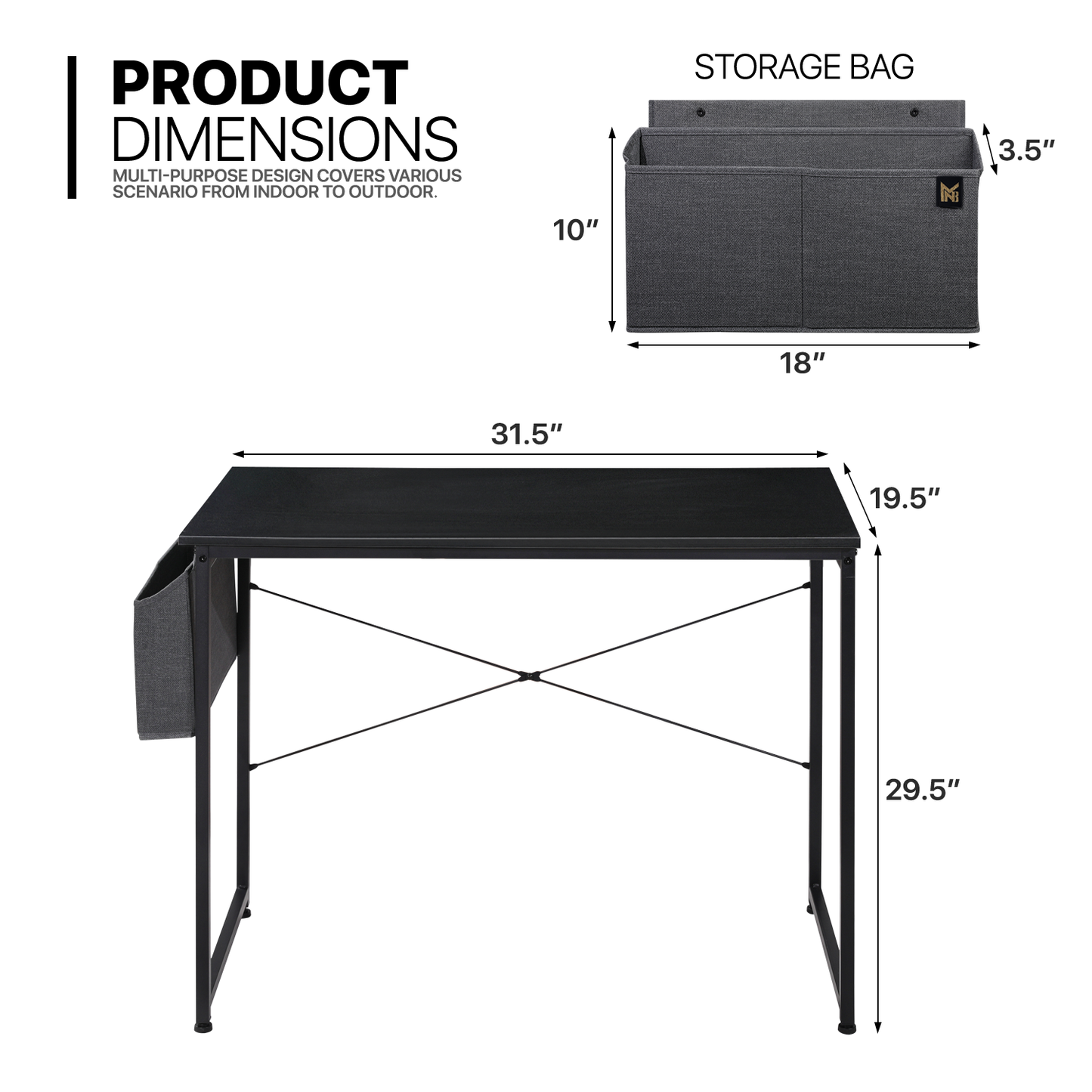 Black Willow Wood Computer Desk (Various sizes) - with Storage Bag