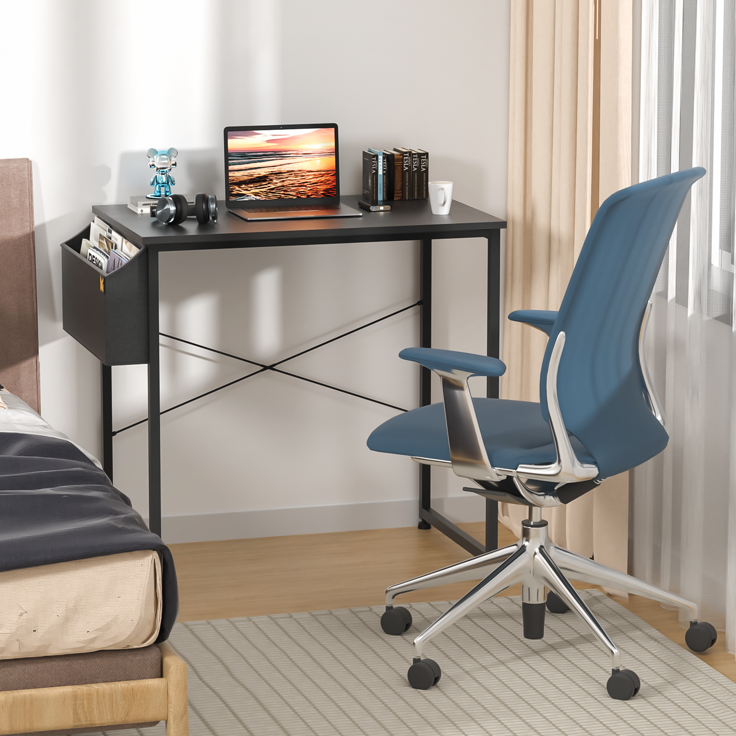 Black Willow Wood Computer Desk (Various sizes) - with Storage Bag
