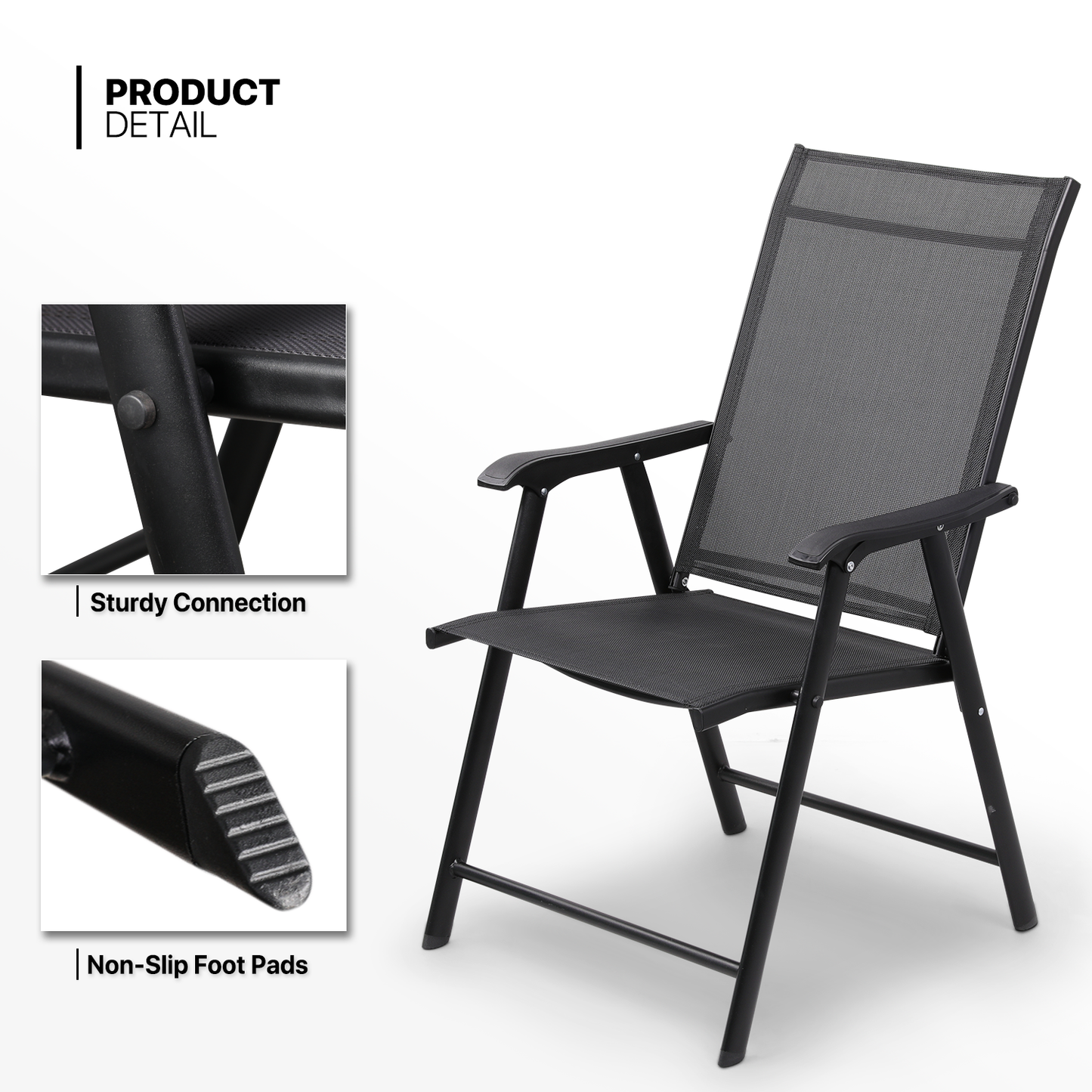 Patio Bistro Set, Tempered Glass Table & 2 Sling Chairs