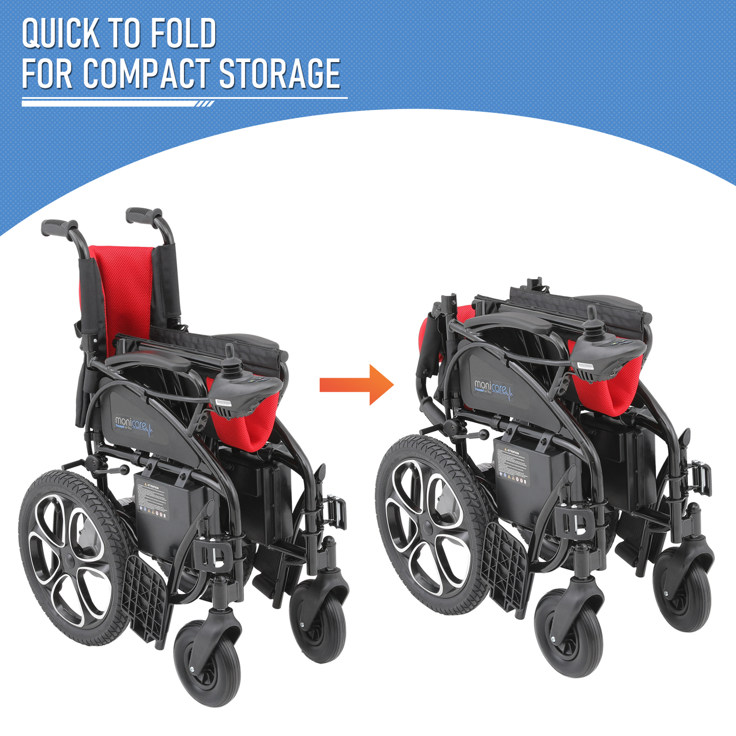 Foldable Electric Wheelchair - 12 Miles of Battery Life - Steel Frame Oxford Seat