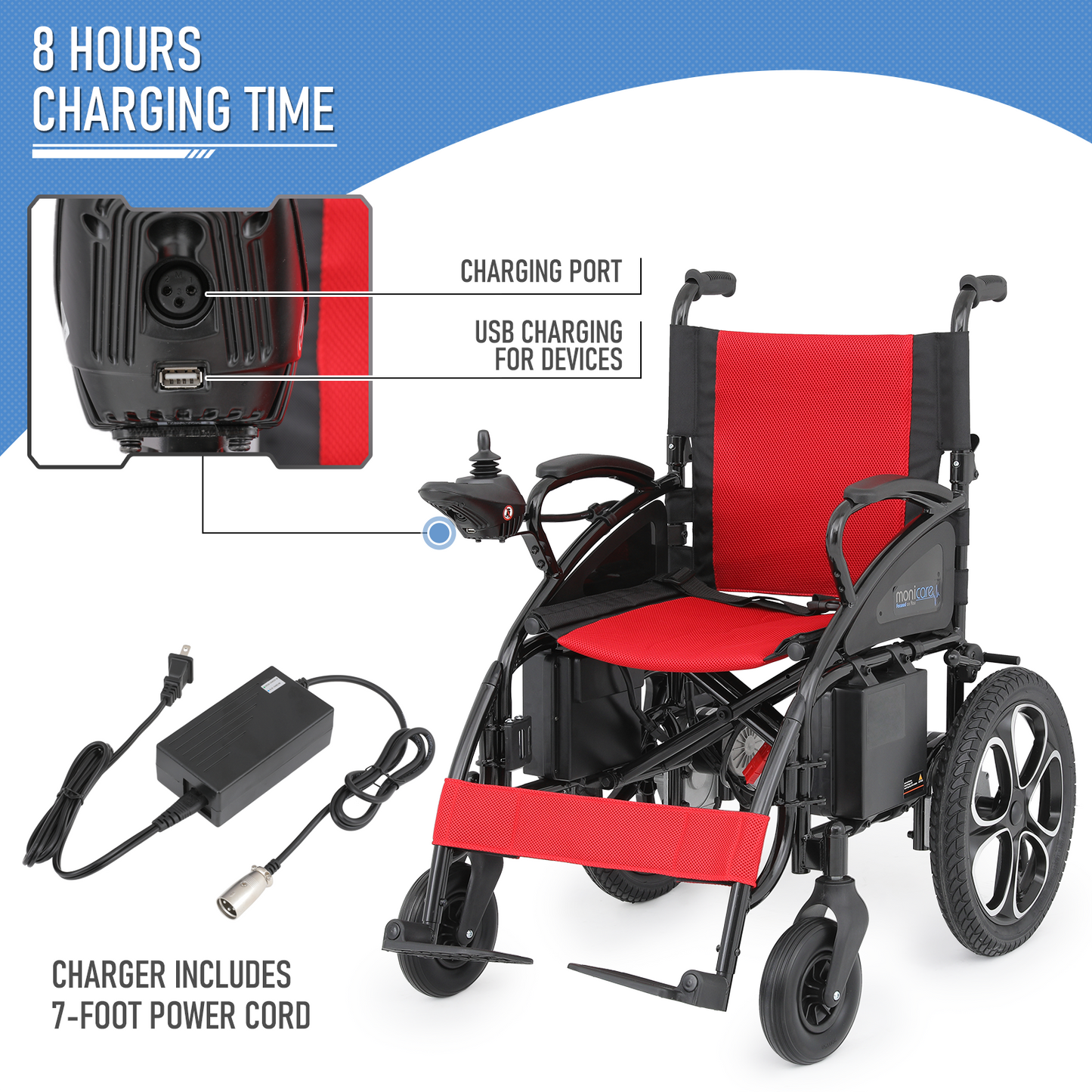 Foldable Electric Wheelchair - 12 Miles of Battery Life - Steel Frame Oxford Seat