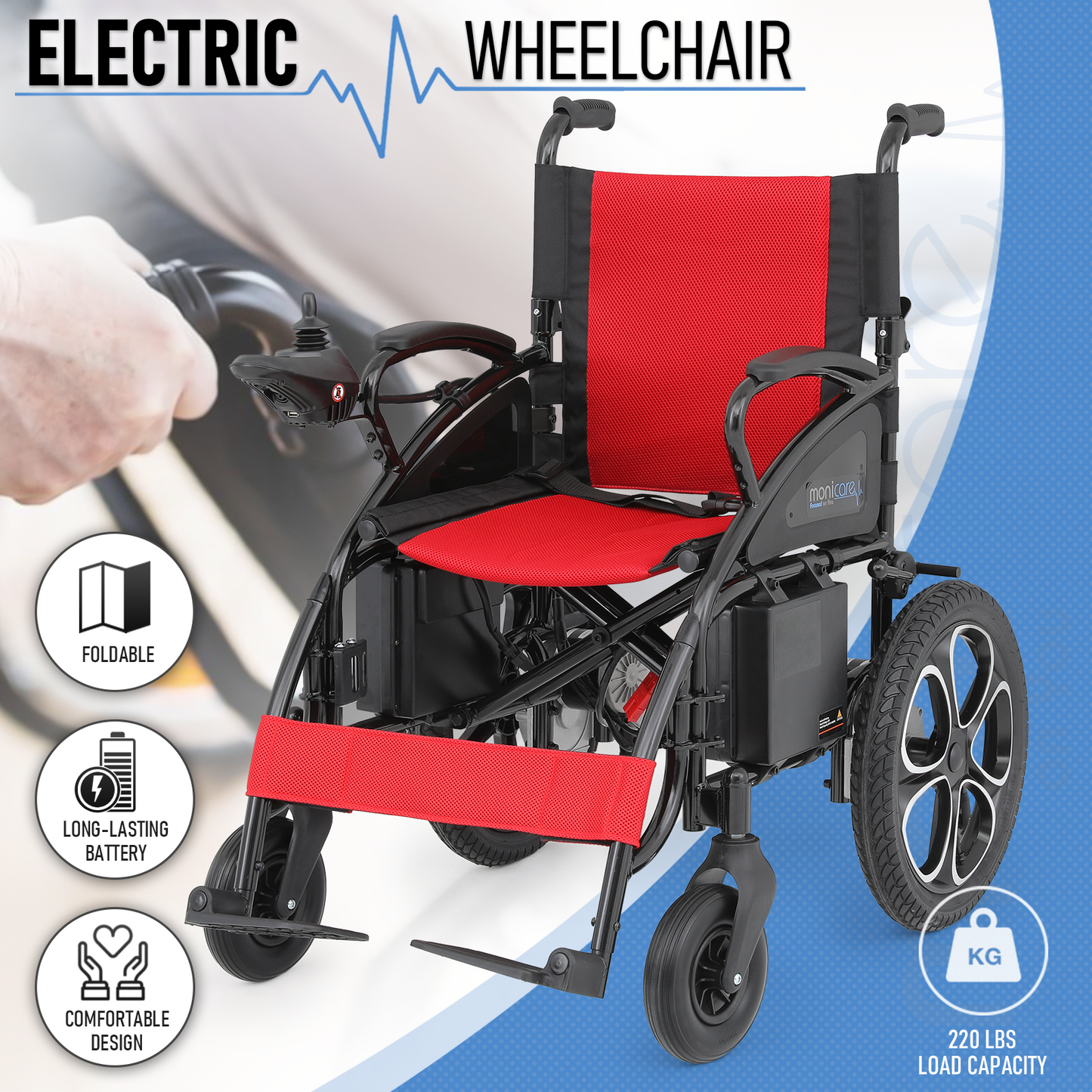 Foldable Electric Wheelchair - 12 Miles of Battery Life - Steel Frame Oxford Seat