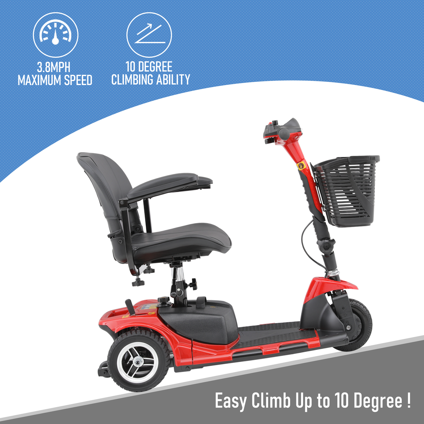 3-Wheels Mobility Scooter - 12 Miles of Battery Life - Adjustable Seat - Up to 3.8mph