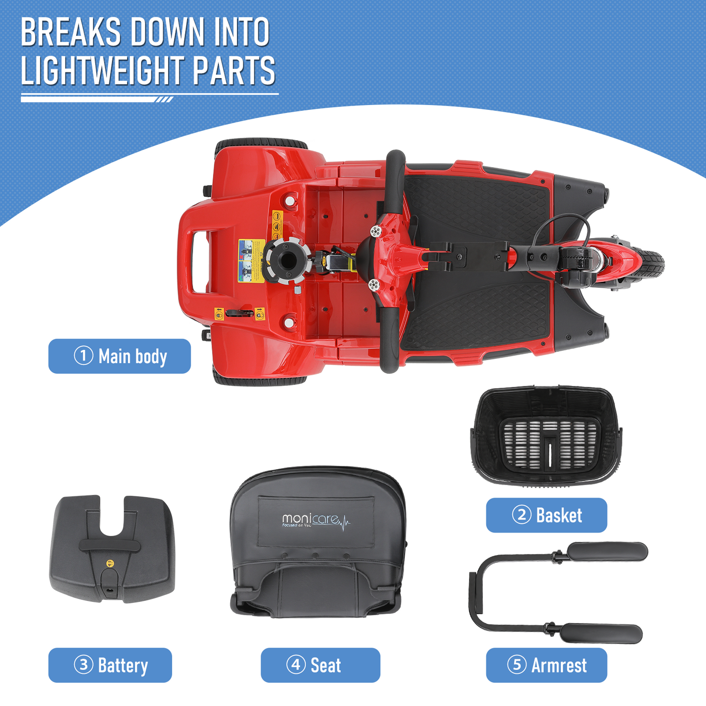 3-Wheels Mobility Scooter - 12 Miles of Battery Life - Adjustable Seat - Up to 3.8mph