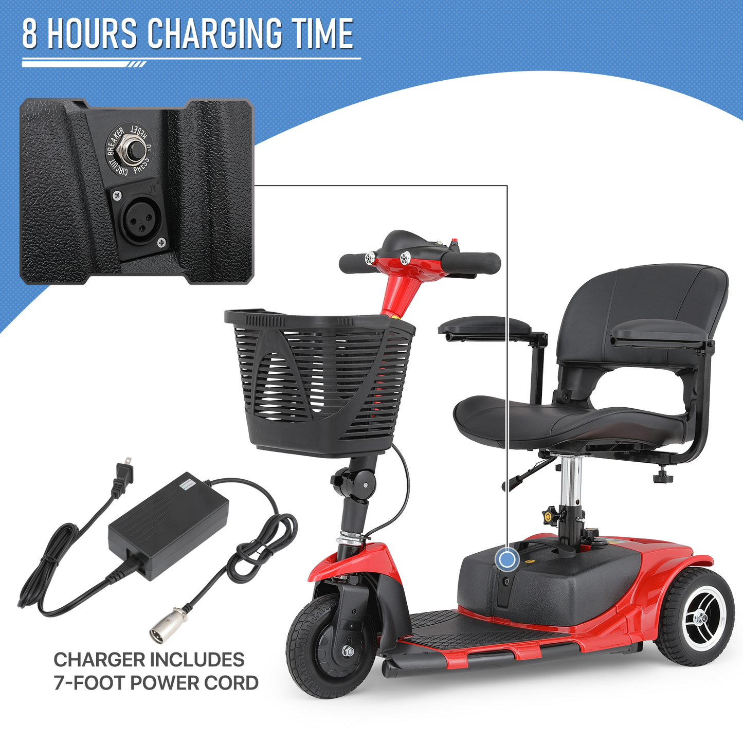 3-Wheels Mobility Scooter - 12 Miles of Battery Life - Adjustable Seat - Up to 3.8mph