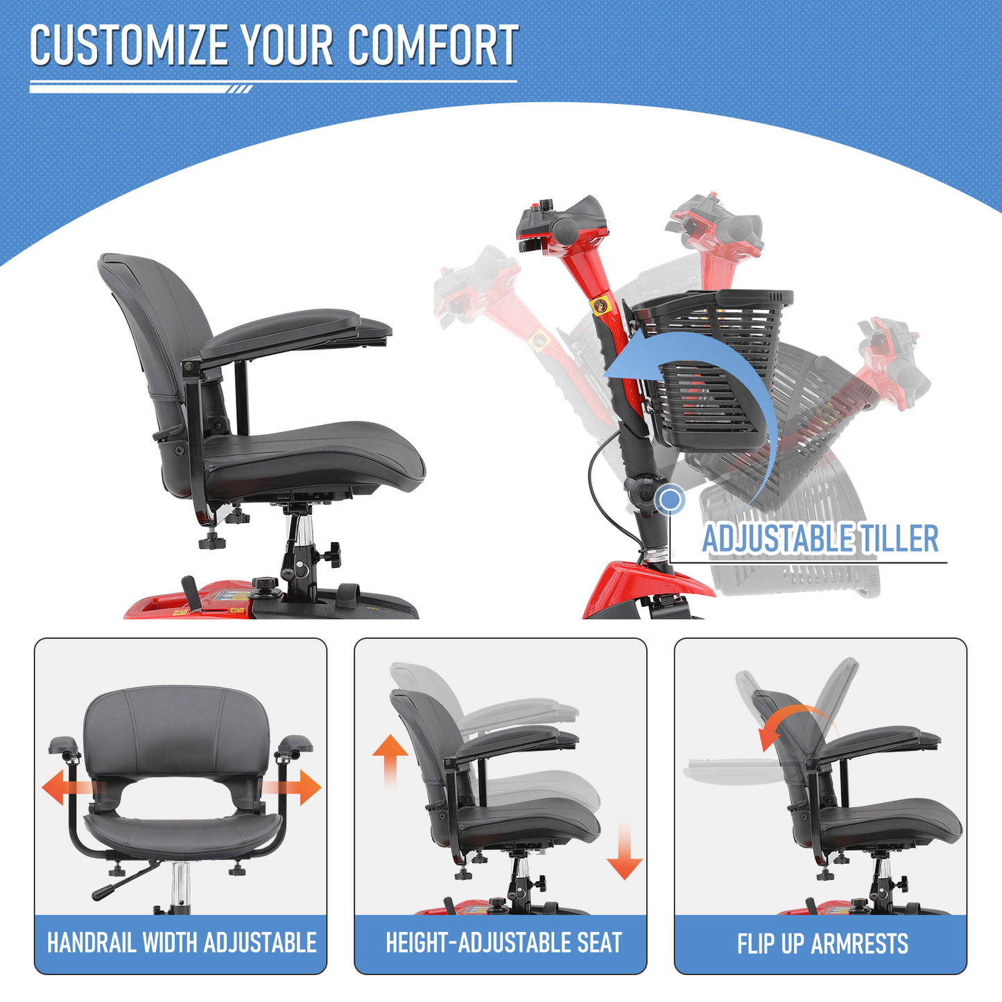 3-Wheels Mobility Scooter - 12 Miles of Battery Life - Adjustable Seat - Up to 3.8mph