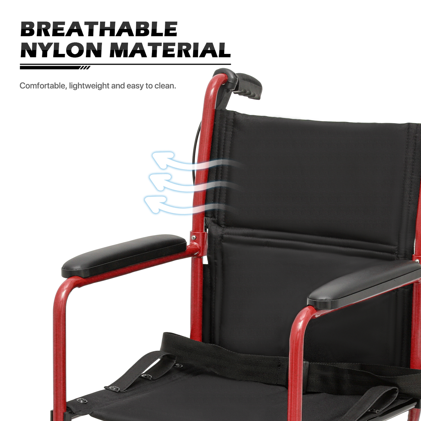 Lightweight Transport Wheelchair - FDA Approved, with Handbrakes, Red
