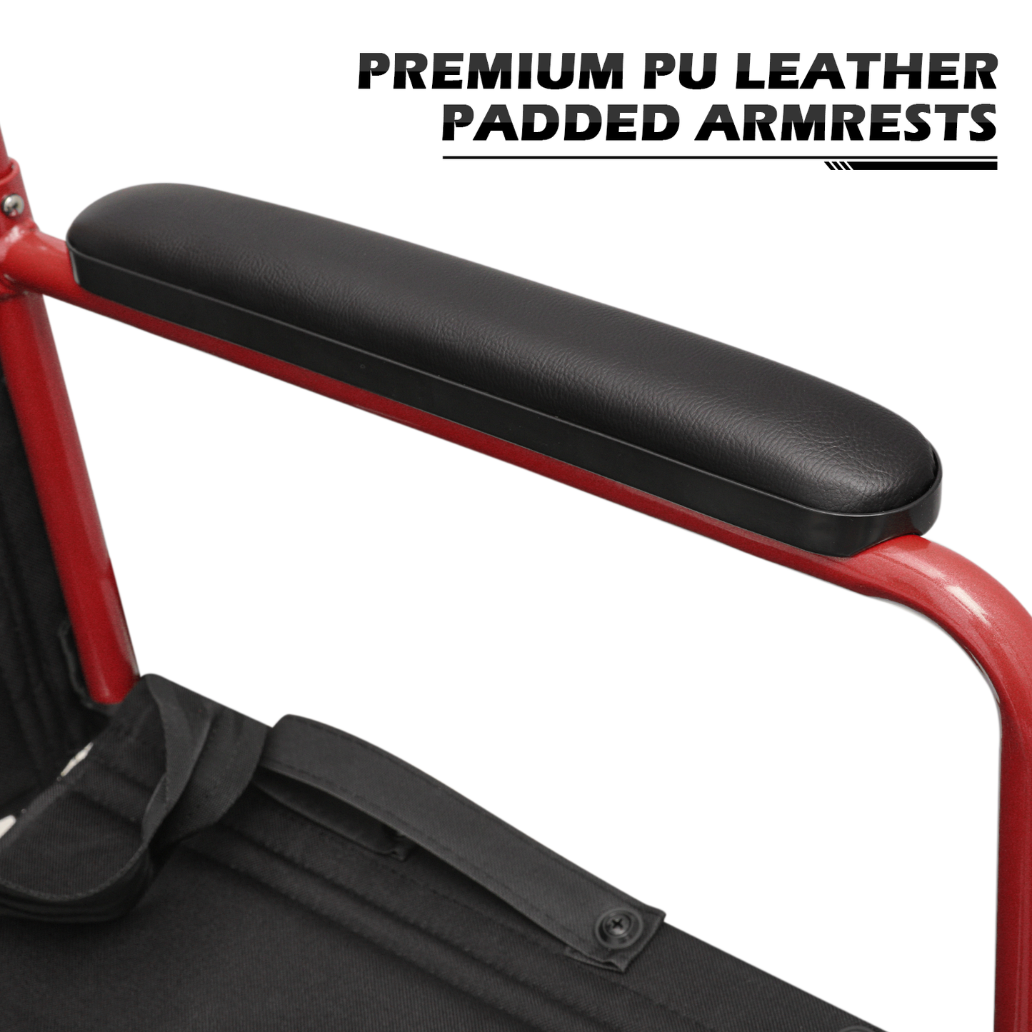 Lightweight Transport Wheelchair - FDA Approved, with Handbrakes, Red