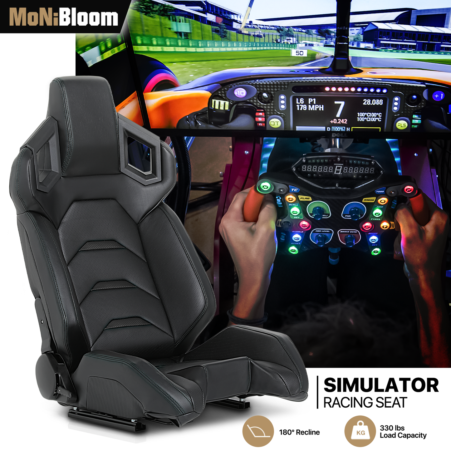 PU leather Gaming Seat - Black - For Racing Simulator
