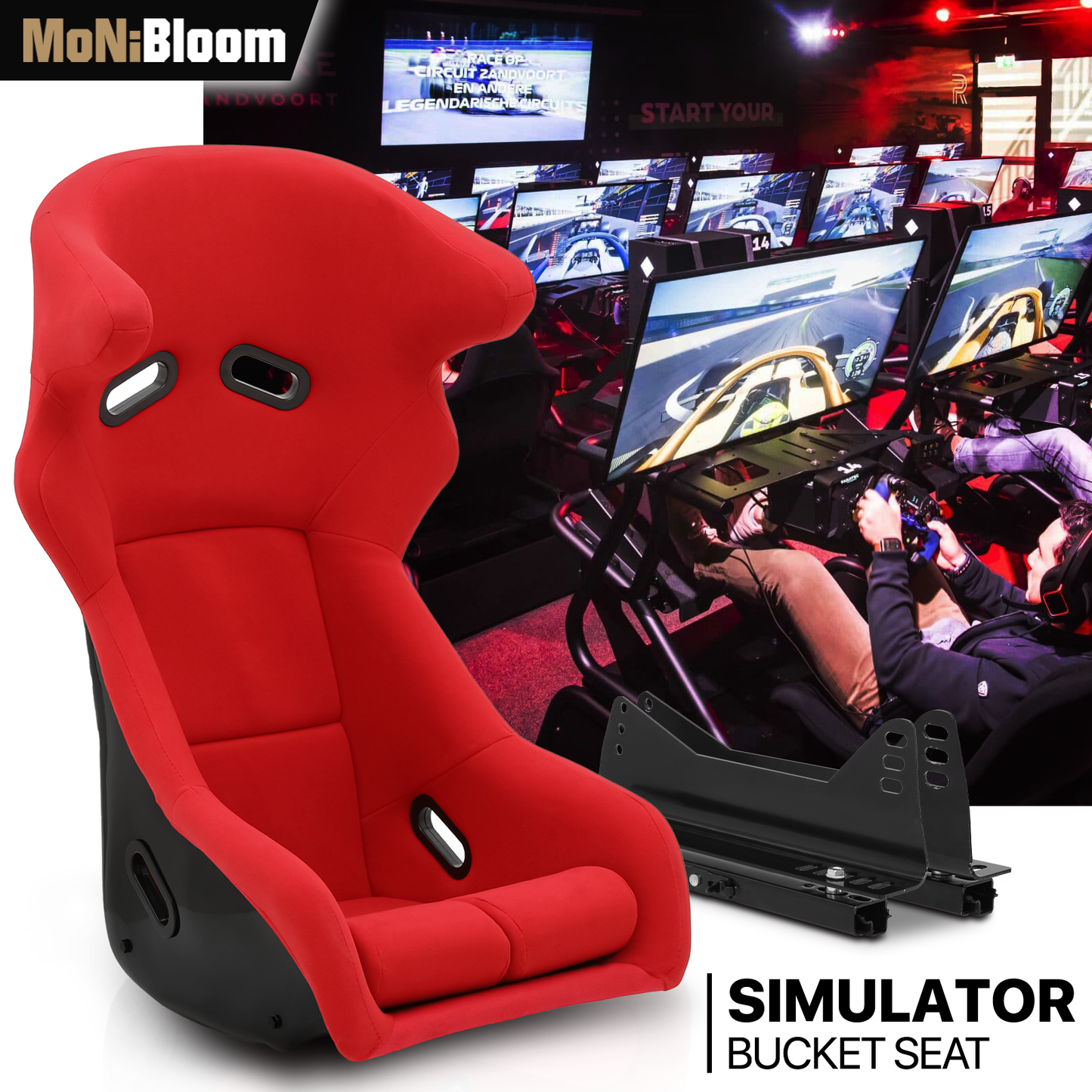 PU leather Gaming Bucket Seat - Red - For Racing Simulator
