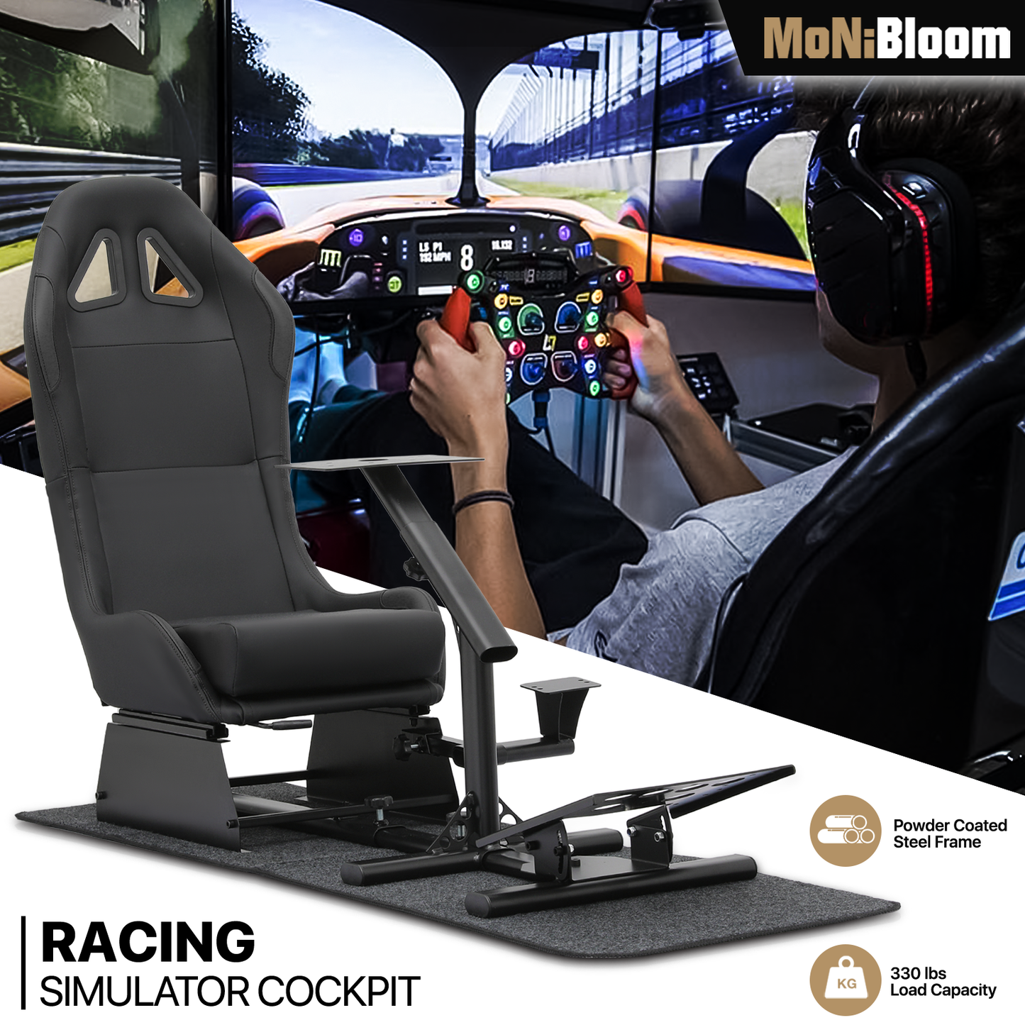 Racing Simulator Cockpi - Adjustable Gaming Seat - Black