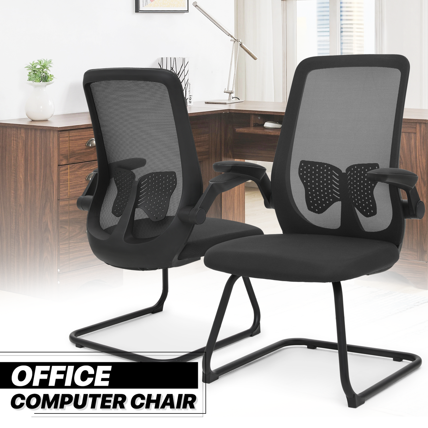Set of 2 Mesh Slad Base Guest Chair