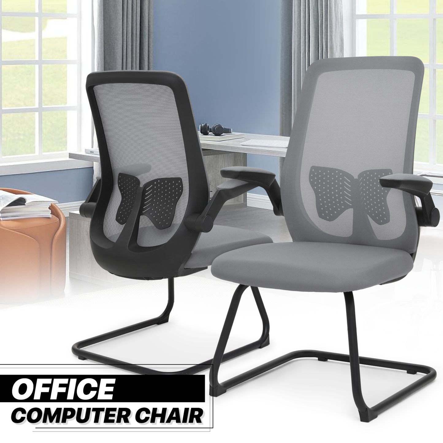 Set of 2 Mesh Slad Base Guest Chair