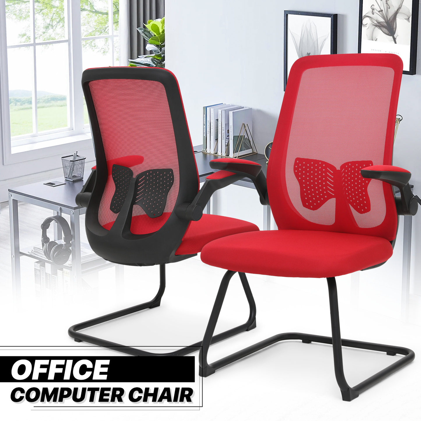 Set of 2 Mesh Slad Base Guest Chair