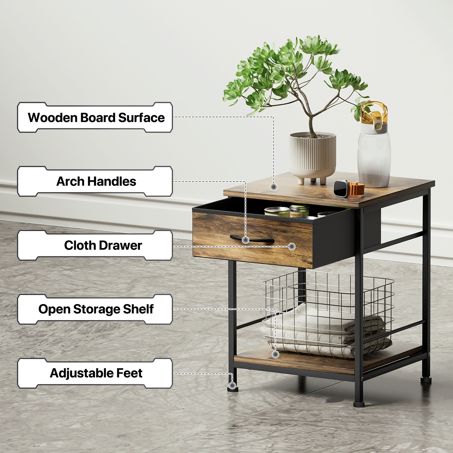 Bedside Nightstand Sofa End Table - 16"x16"x21"