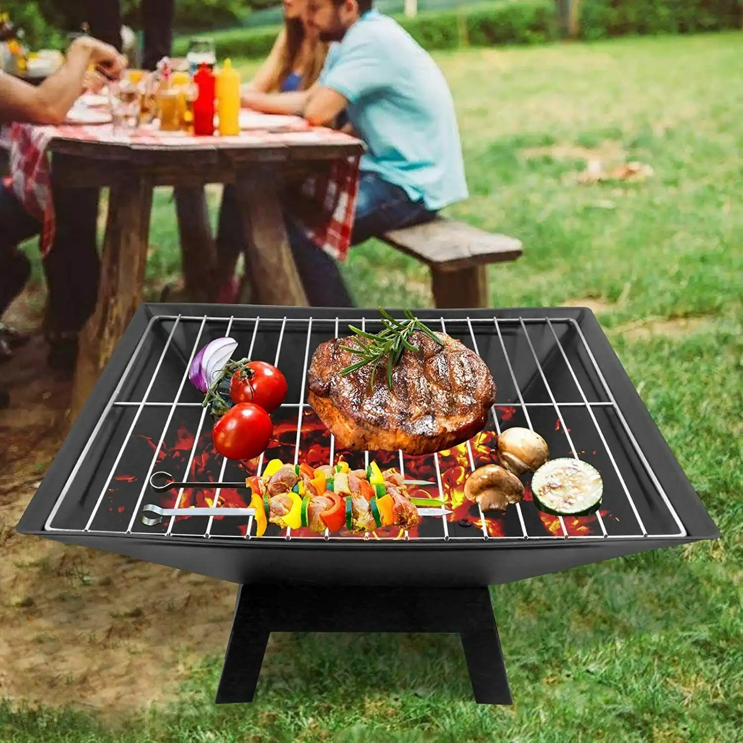 18.5"Square Wood Burning Fire Pit - Poker+Spark Screen
