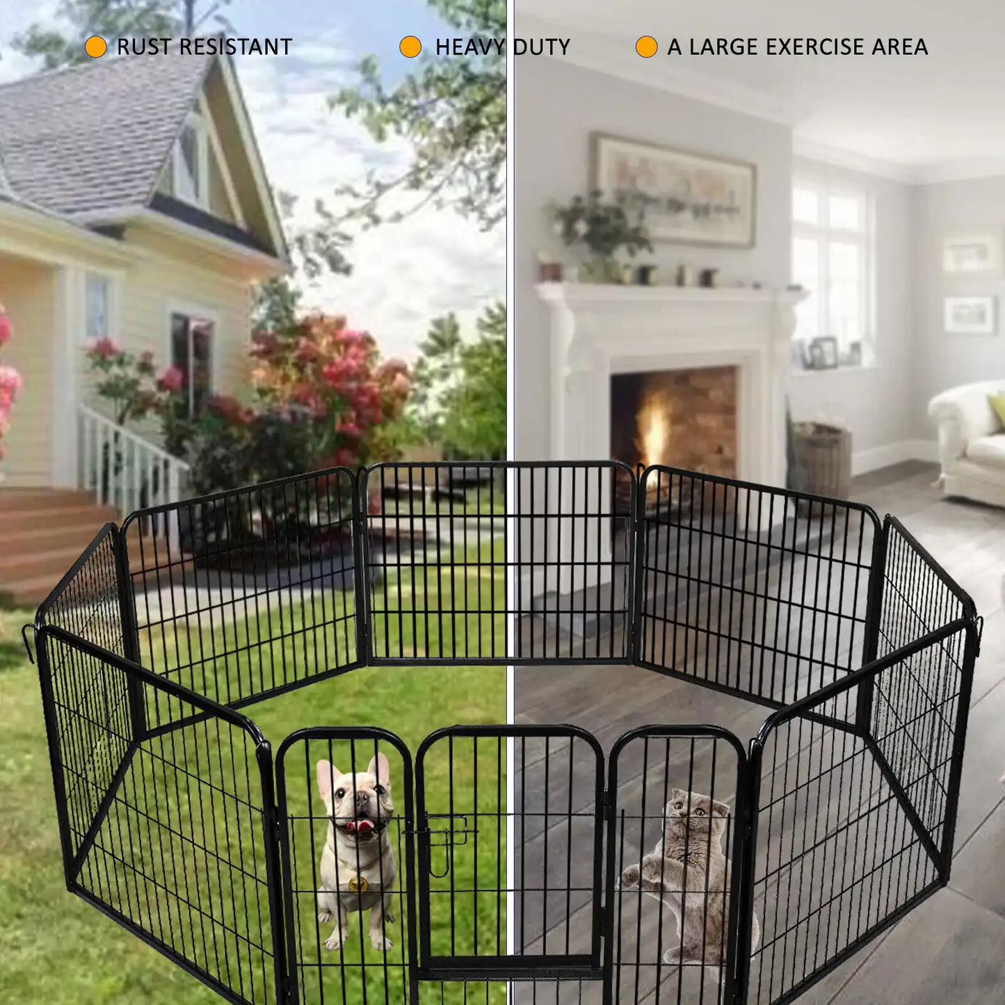 24" Height Pet Playpen Metal Portable Fence - 8 Panel