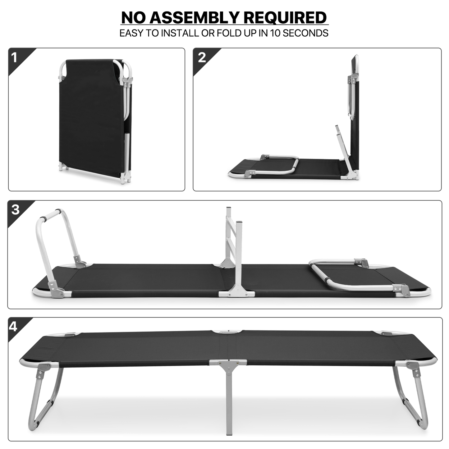 Foldable Military Cot Oxford Reclinable Portable Sleeping Bed w/Dust Cover