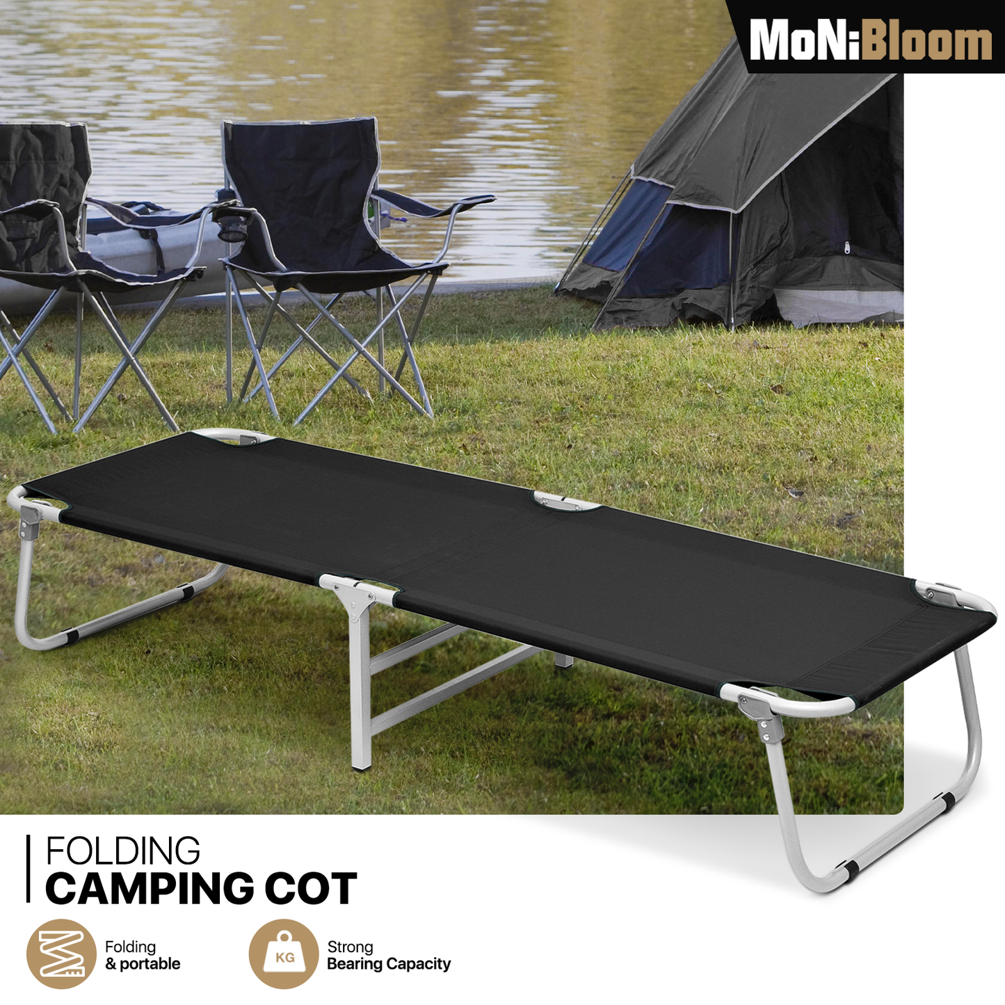 Foldable Military Cot Oxford Reclinable Portable Sleeping Bed w/Dust Cover