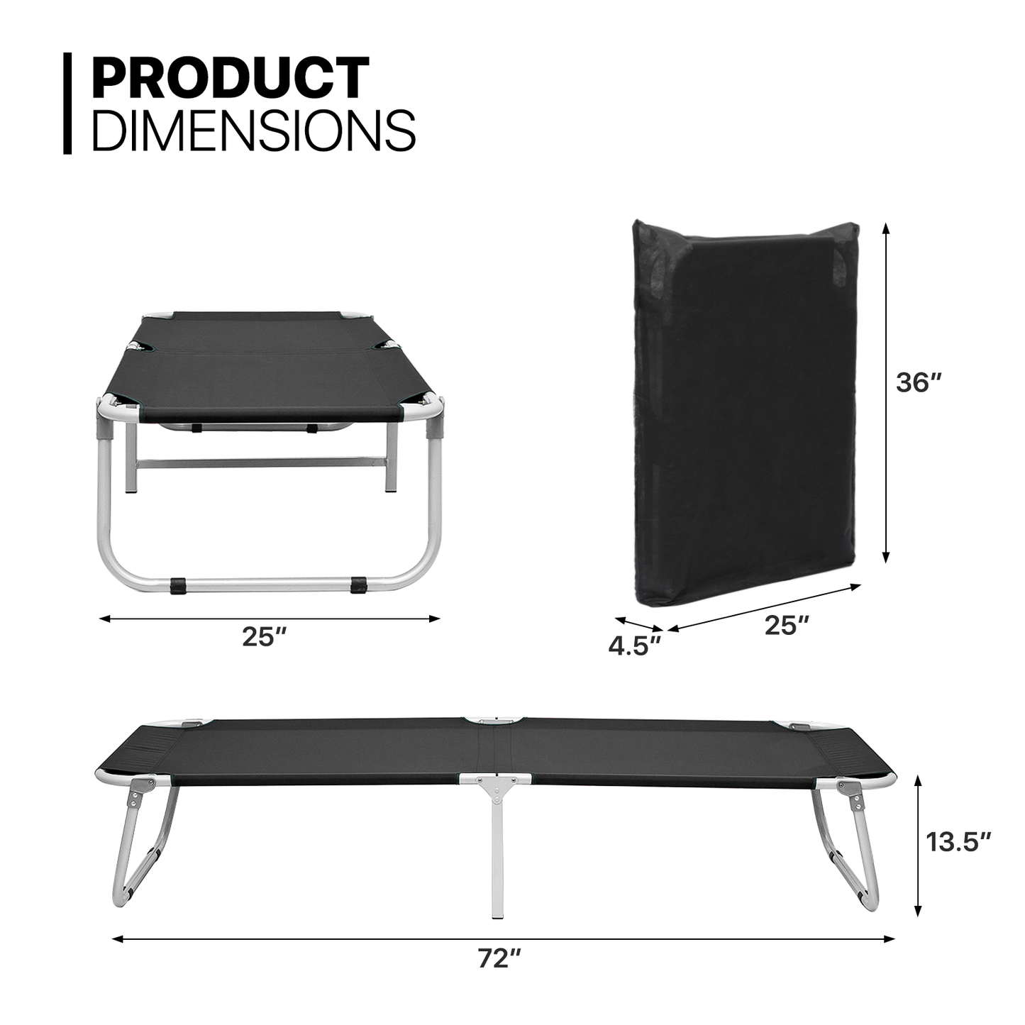 Foldable Military Cot Oxford Reclinable Portable Sleeping Bed w/Dust Cover