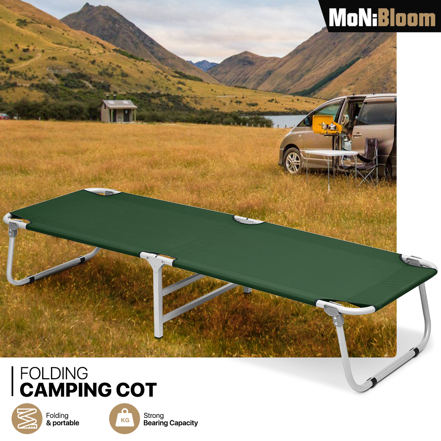 Foldable Military Cot Oxford Reclinable Portable Sleeping Bed w/Dust Cover