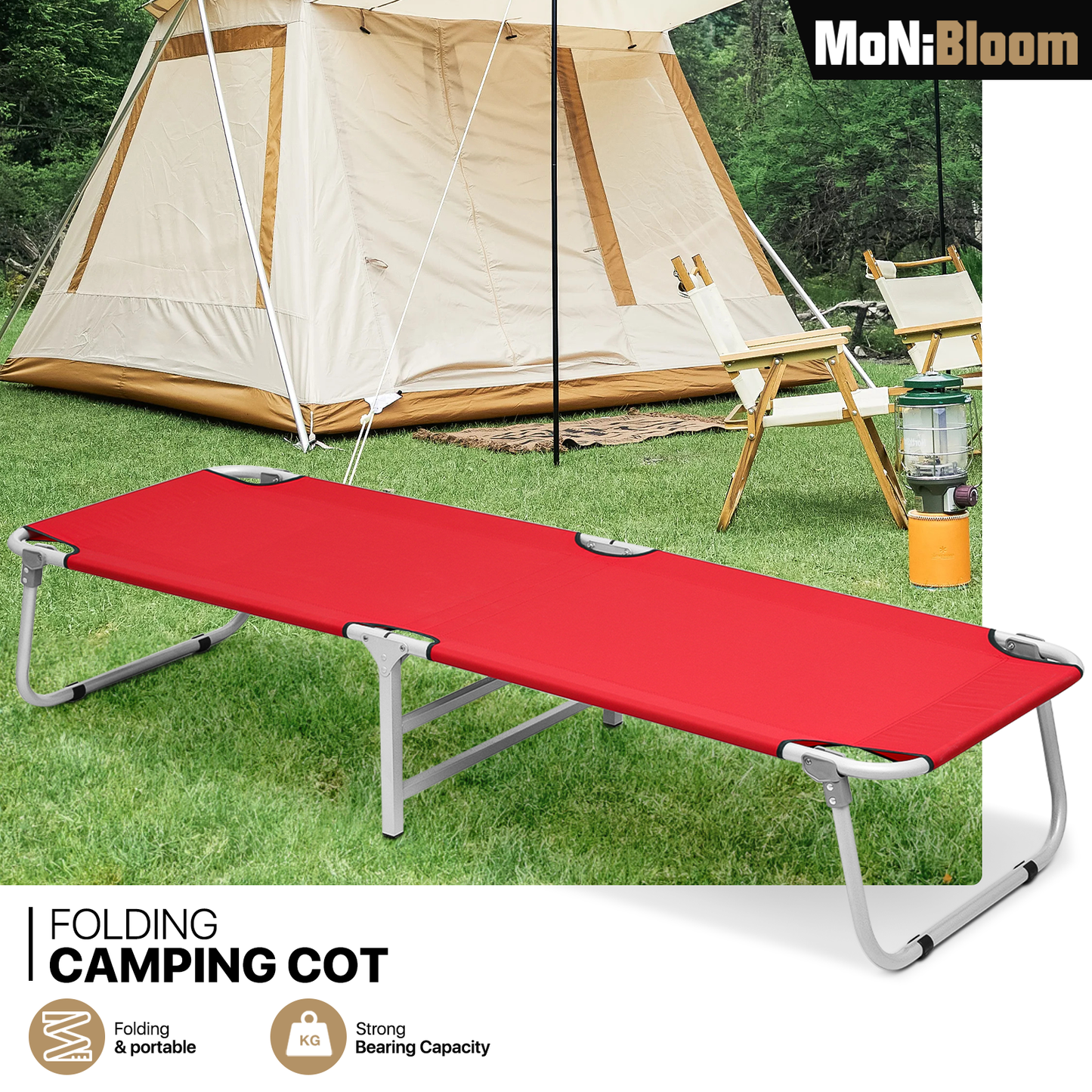 Foldable Military Cot Oxford Reclinable Portable Sleeping Bed w/Dust Cover