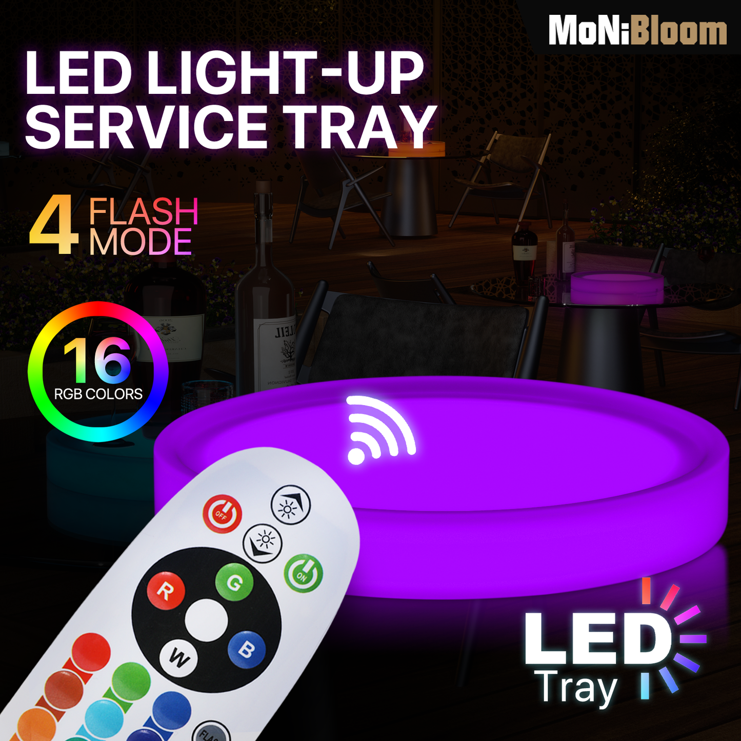 LED - Service Tray - Round - 16 Colors Remote Control