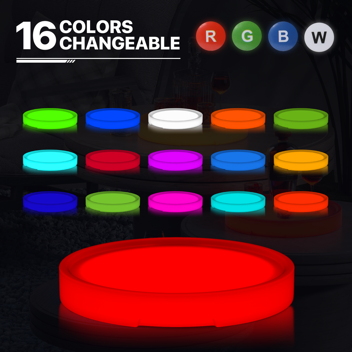 LED - Service Tray - Round - 16 Colors Remote Control