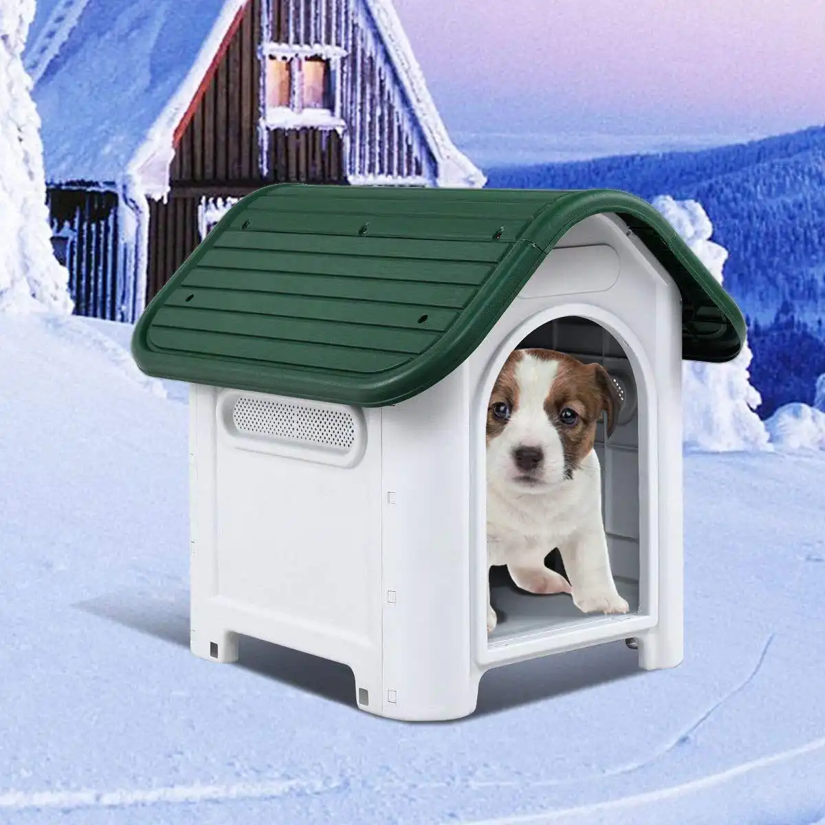 Waterproof Plastic Dog House Puppy Kennel Indoor Outdoor Pet Shelter - Up to 20lb