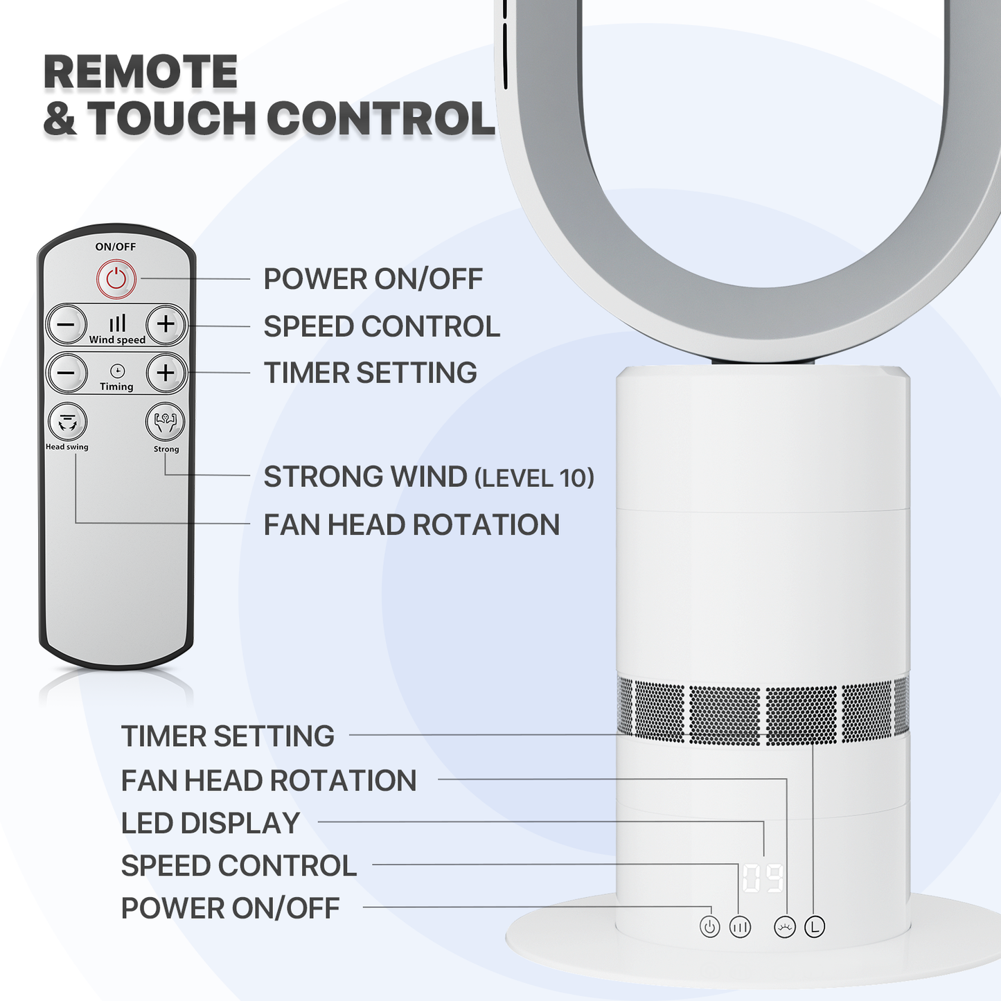 27 Inch Bladeless Fan - 10 Speeds
