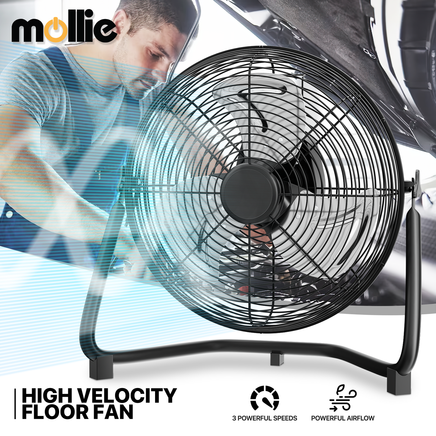 12" Floor Fan - 3 Speeds - Adjustable Tilt
