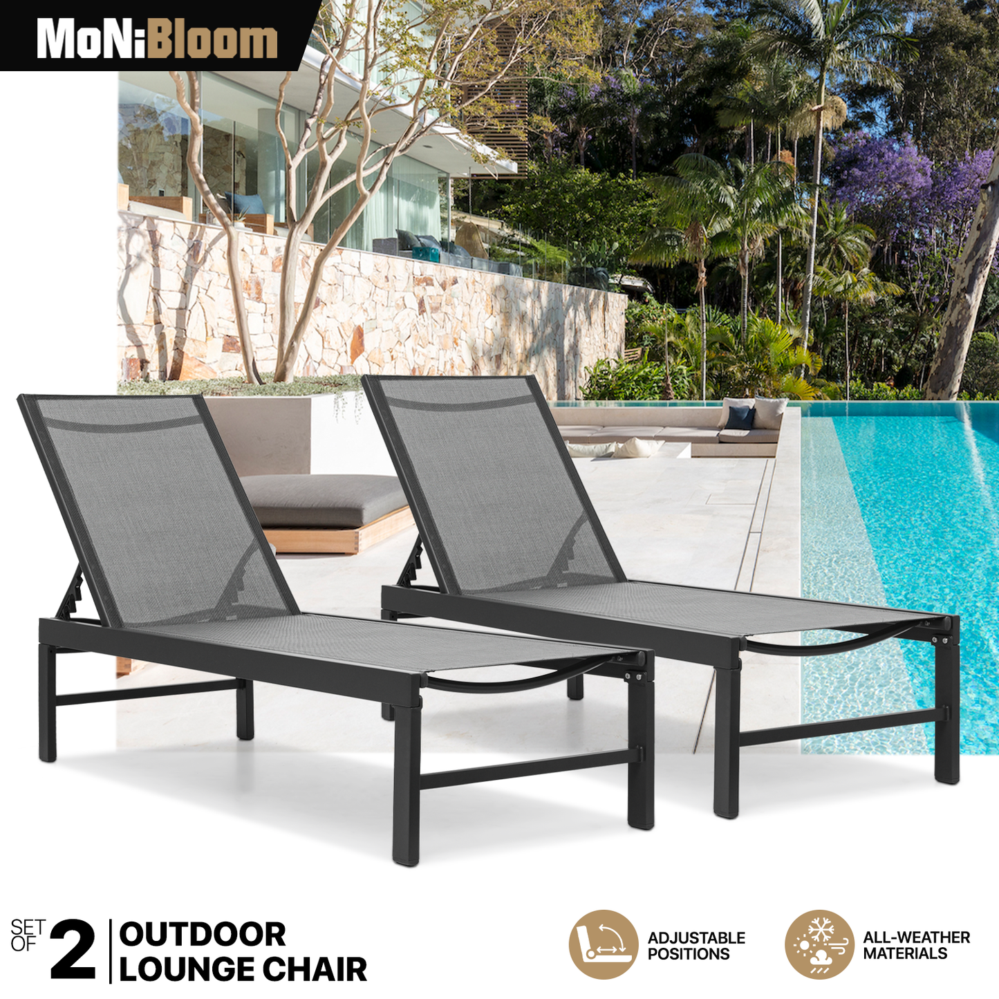 Set of 2 Lounge Chair - Adjustable Backrest