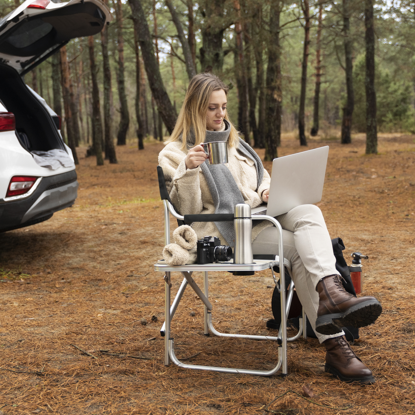 Foldable Director Chair-34.5" Seat Height-Cup Holder Tray+Side Pocket