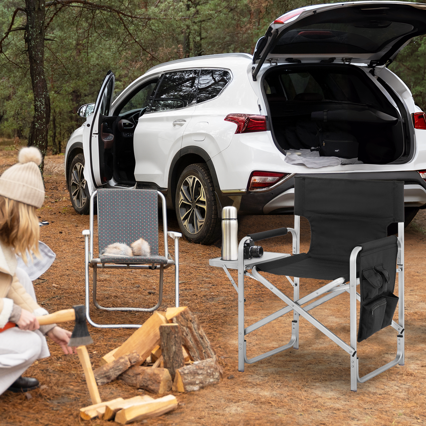 Foldable Director Chair-34.5" Seat Height-Cup Holder Tray+Side Pocket